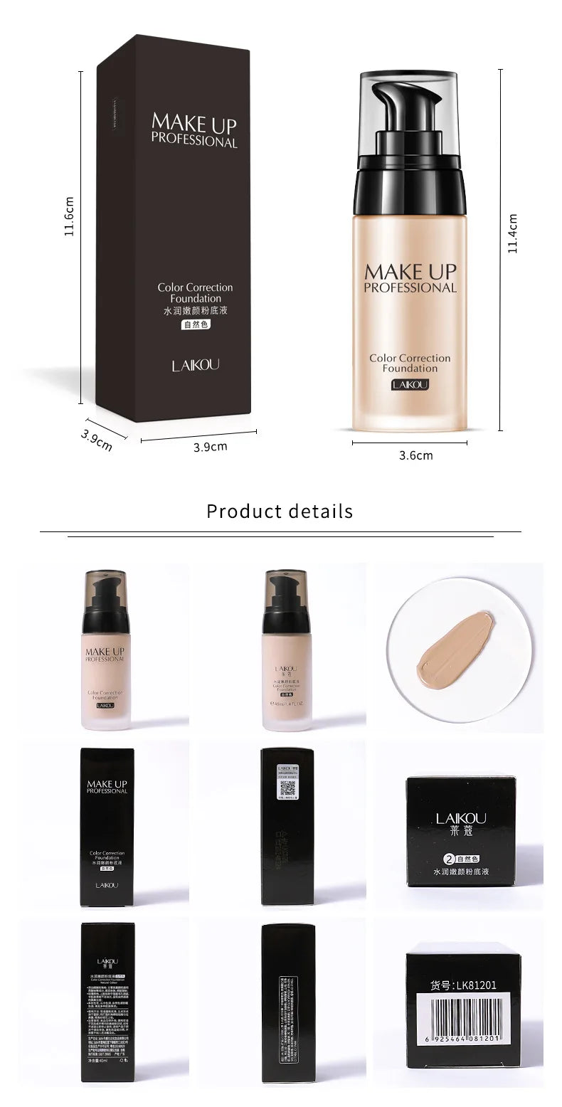 LAIKOU Foundation Make-Up Basis Gesicht Creme Flüssige Foundation Concealer Hydrat Feuchtigkeitscreme Öl Kontrolle Wasserdicht Maquiagem 40g