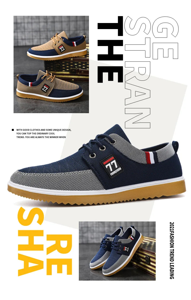 Summer Men's Canvas Shoes Lightweight Men's Casual Mesh Breathable Flats Vulcanized Shoes 2025 Classic Lace Up Sneakers for Men
