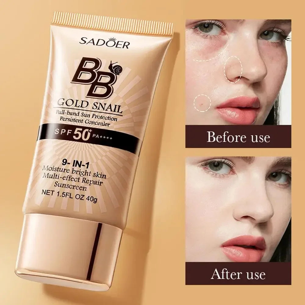 SPF50+ Gold Snail Sonnenschutz BB Cream Whitening Foundation Concealer Feuchtigkeitsspendend Langanhaltend Gleichmäßiger Hautton Make-up-Grundlage Primer