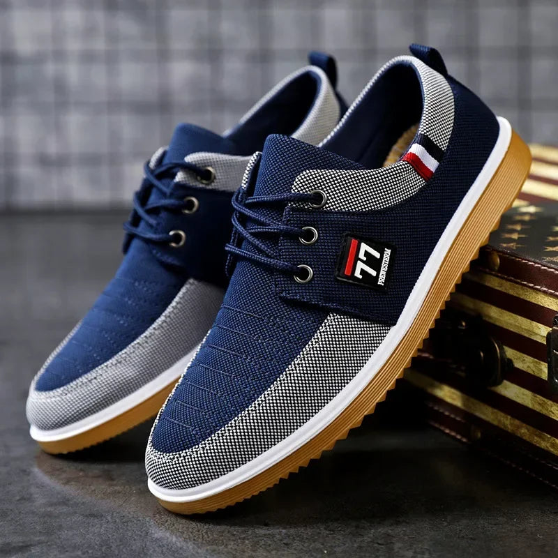 Summer Men's Canvas Shoes Lightweight Men's Casual Mesh Breathable Flats Vulcanized Shoes 2025 Classic Lace Up Sneakers for Men