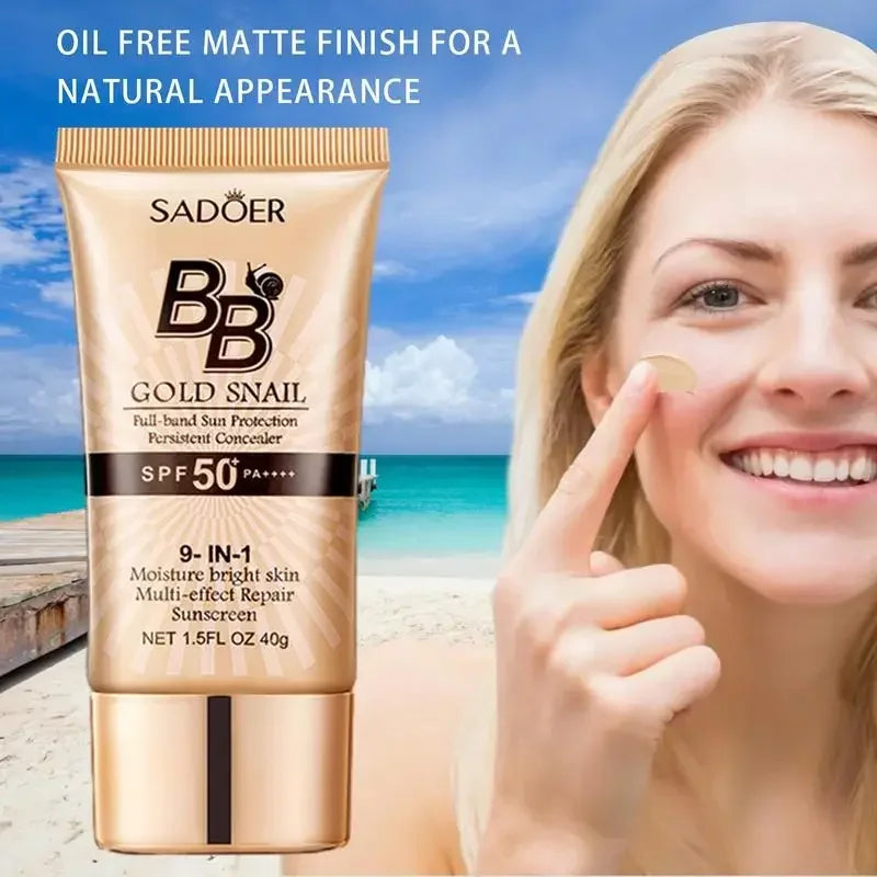 SPF50+ Gold Snail Sonnenschutz BB Cream Whitening Foundation Concealer Feuchtigkeitsspendend Langanhaltend Gleichmäßiger Hautton Make-up-Grundlage Primer