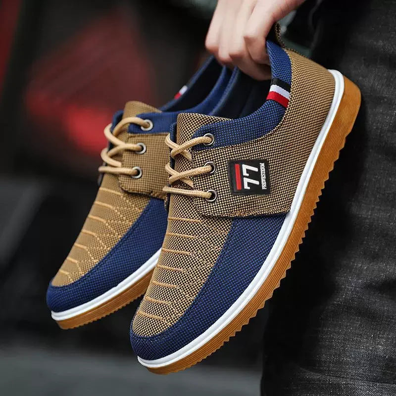 Summer Men's Canvas Shoes Lightweight Men's Casual Mesh Breathable Flats Vulcanized Shoes 2025 Classic Lace Up Sneakers for Men
