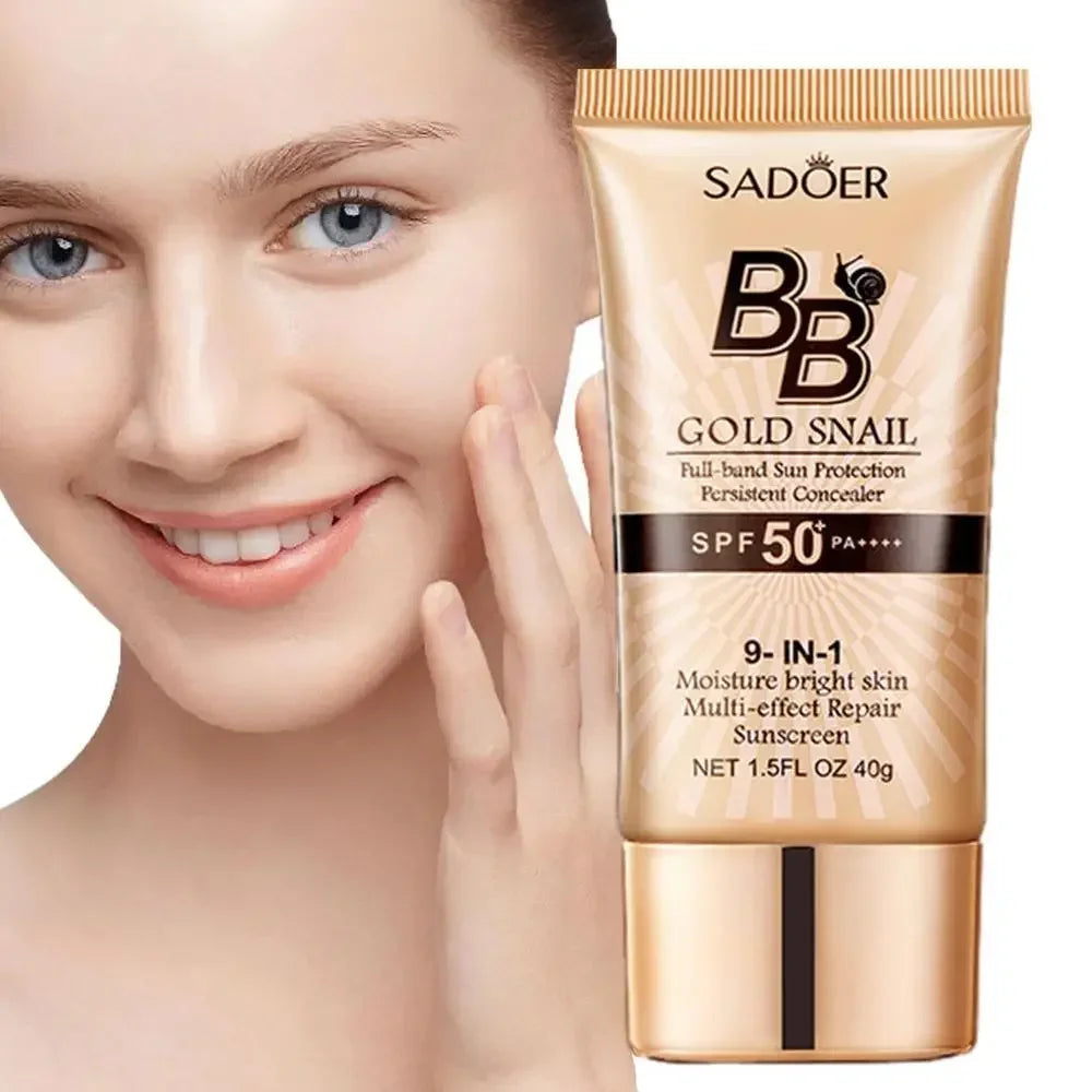 SPF50+ Gold Snail Sonnenschutz BB Cream Whitening Foundation Concealer Feuchtigkeitsspendend Langanhaltend Gleichmäßiger Hautton Make-up-Grundlage Primer
