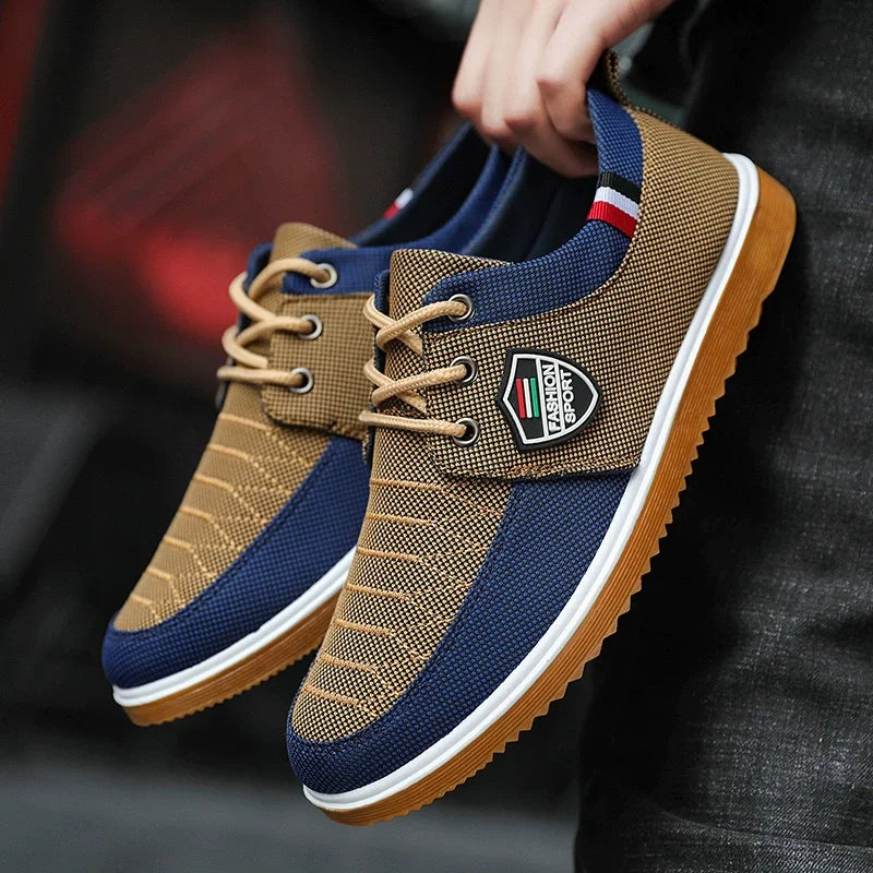 Summer Men's Canvas Shoes Lightweight Men's Casual Mesh Breathable Flats Vulcanized Shoes 2025 Classic Lace Up Sneakers for Men