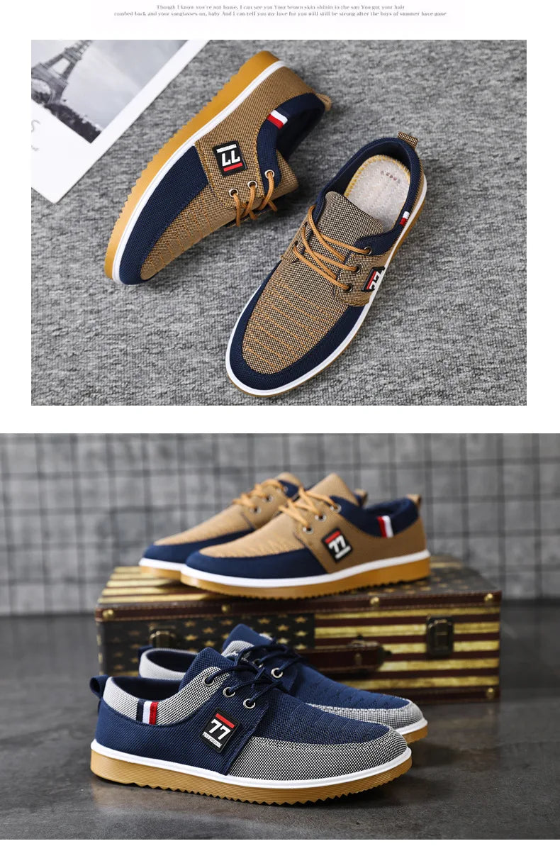 Summer Men's Canvas Shoes Lightweight Men's Casual Mesh Breathable Flats Vulcanized Shoes 2025 Classic Lace Up Sneakers for Men