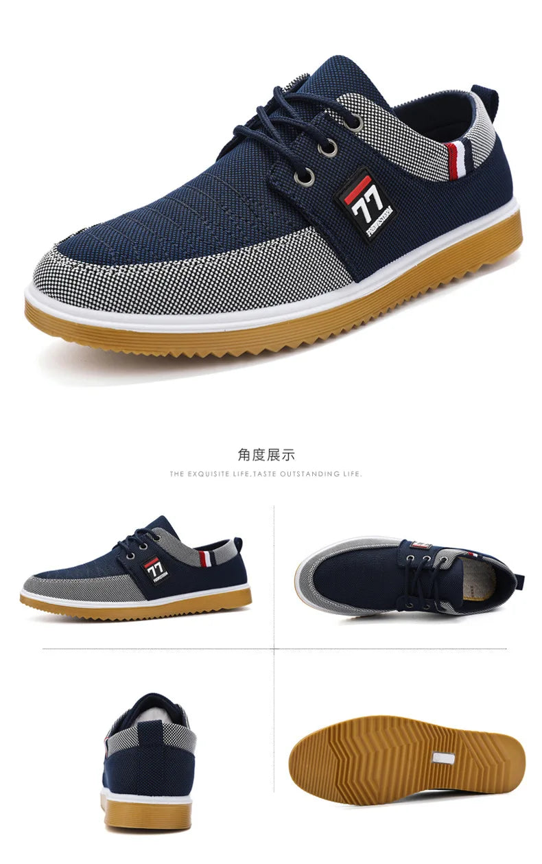 Summer Men's Canvas Shoes Lightweight Men's Casual Mesh Breathable Flats Vulcanized Shoes 2025 Classic Lace Up Sneakers for Men