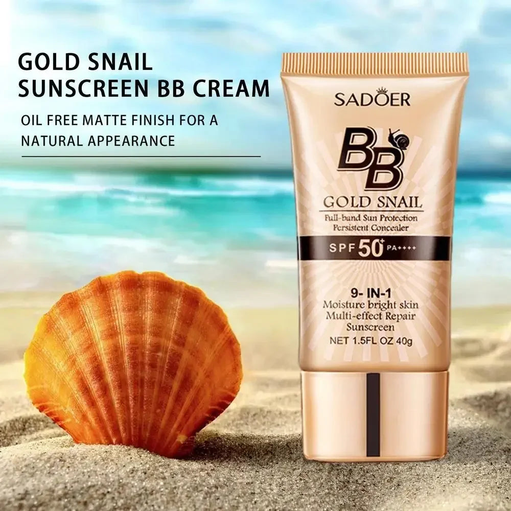 SPF50+ Gold Snail Sonnenschutz BB Cream Whitening Foundation Concealer Feuchtigkeitsspendend Langanhaltend Gleichmäßiger Hautton Make-up-Grundlage Primer