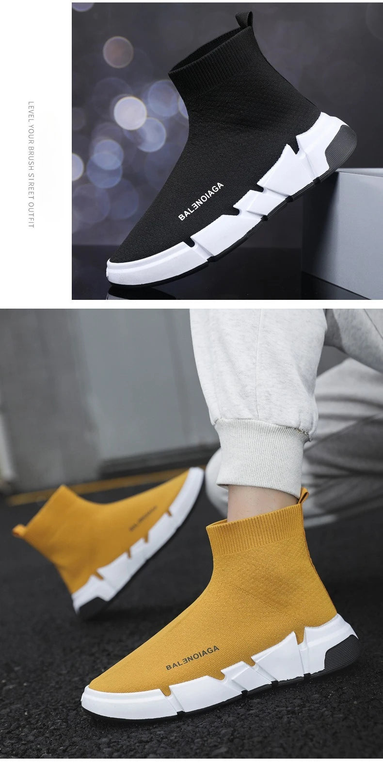 Summer New Men Sneakers High Top Breathable Mesh Casual Sock Shoes Platform Light Running Fitness Sports Shoes Zapatillas Hombre