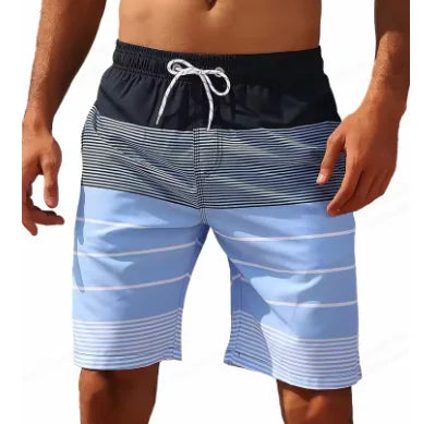 2025 hot selling checkered color block men's vacation 3D printed geometric board shorts swimming pants elastic drawstring Hawaii