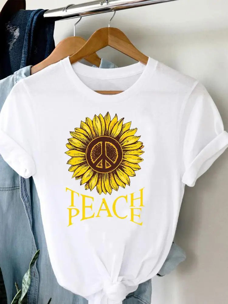 Tee Women T-shirt Summer Short Sleeve Print Clothes Graphic T Shirt Feather Painting Bird Clothing Fashion Female Top