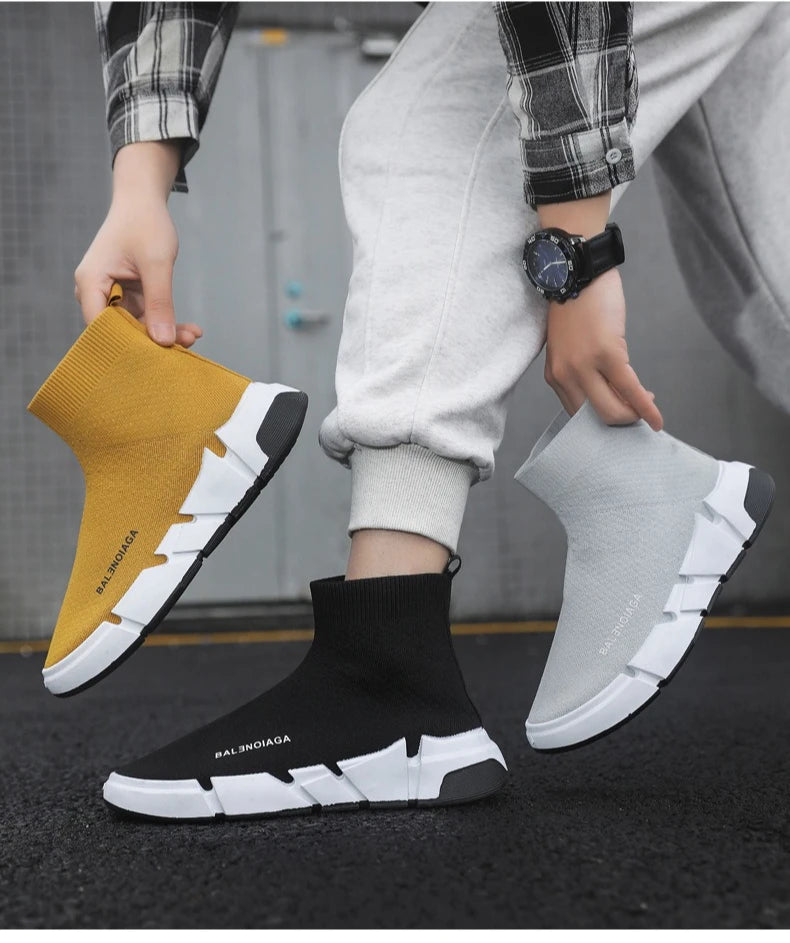 Summer New Men Sneakers High Top Breathable Mesh Casual Sock Shoes Platform Light Running Fitness Sports Shoes Zapatillas Hombre