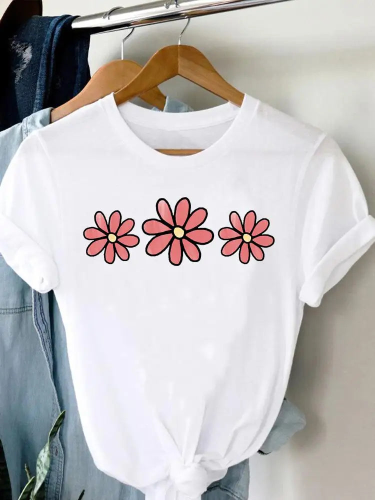 Tee Women T-shirt Summer Short Sleeve Print Clothes Graphic T Shirt Feather Painting Bird Clothing Fashion Female Top
