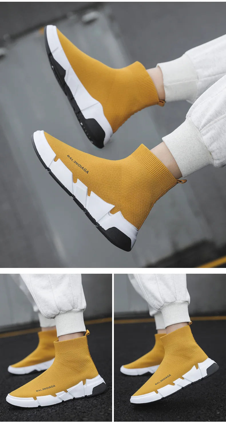 Summer New Men Sneakers High Top Breathable Mesh Casual Sock Shoes Platform Light Running Fitness Sports Shoes Zapatillas Hombre