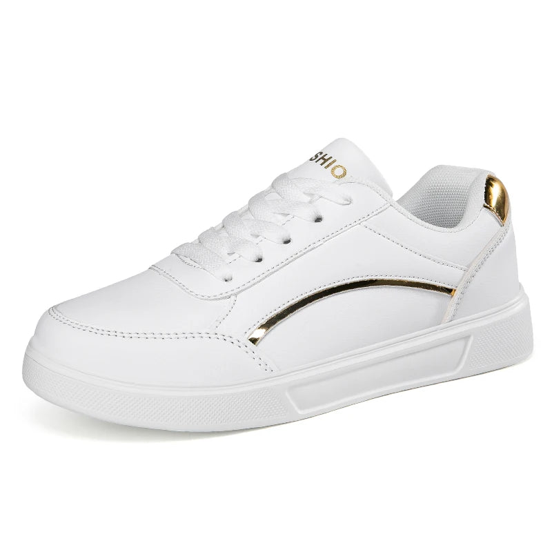2024 Women's Shoes Trendy Faux Leather Flat Heighten Skate Shoes, Wear Resistance Non Slip Lace Up Sneakers