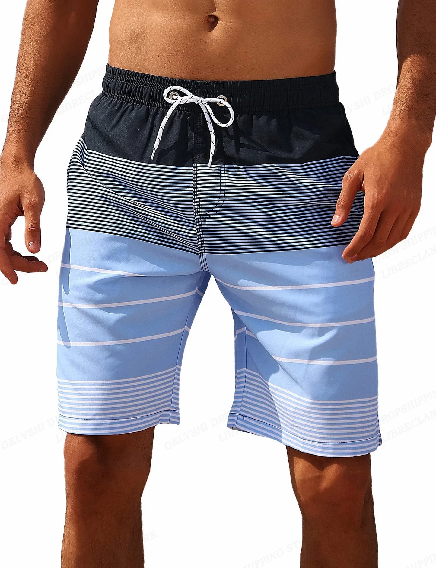 2025 hot selling checkered color block men's vacation 3D printed geometric board shorts swimming pants elastic drawstring Hawaii