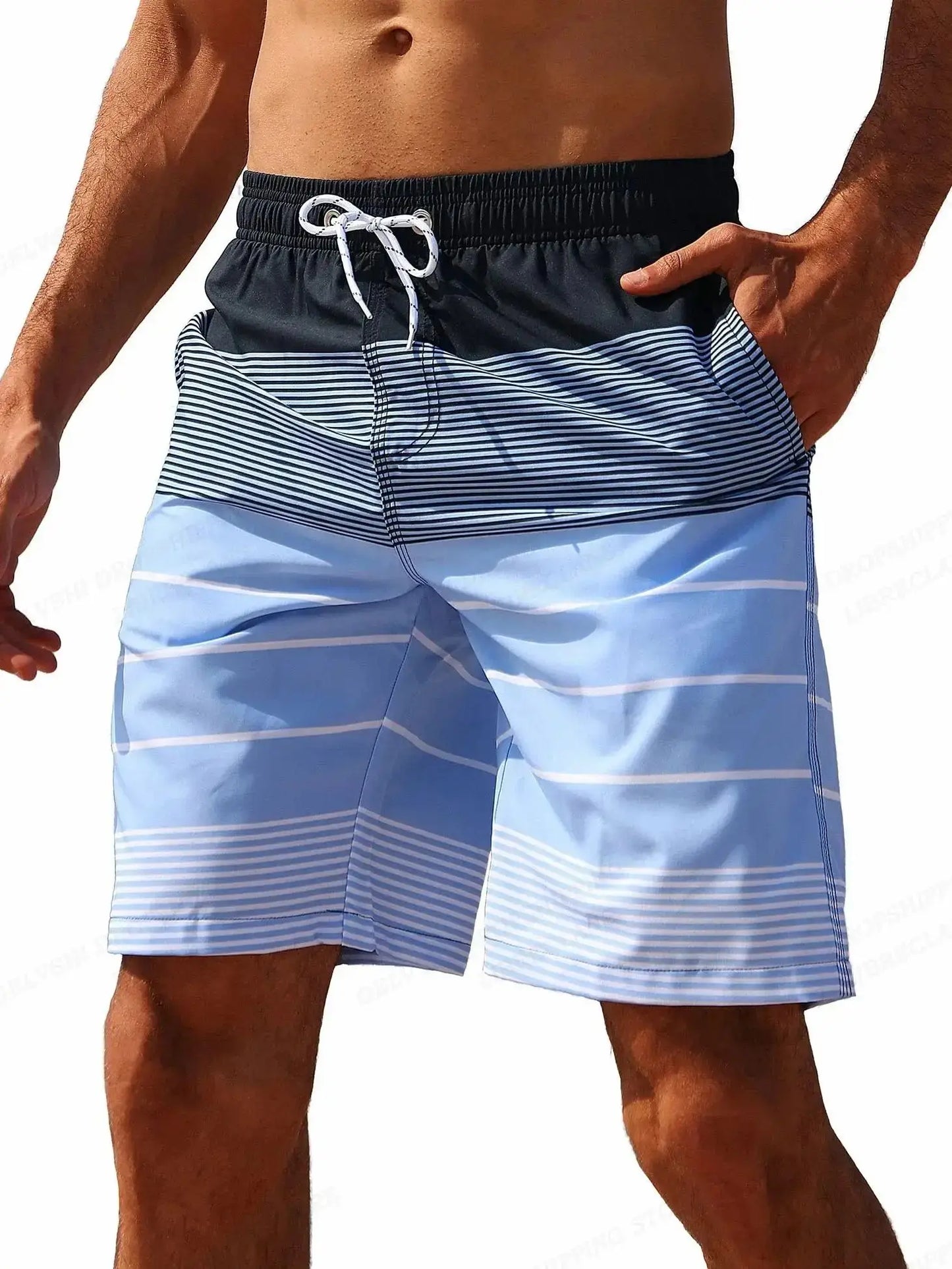 2025 hot selling checkered color block men's vacation 3D printed geometric board shorts swimming pants elastic drawstring Hawaii