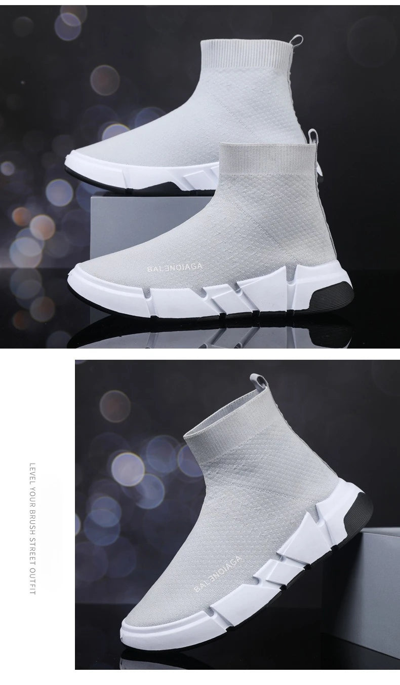 Summer New Men Sneakers High Top Breathable Mesh Casual Sock Shoes Platform Light Running Fitness Sports Shoes Zapatillas Hombre