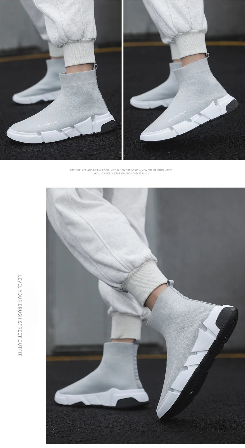 Summer New Men Sneakers High Top Breathable Mesh Casual Sock Shoes Platform Light Running Fitness Sports Shoes Zapatillas Hombre